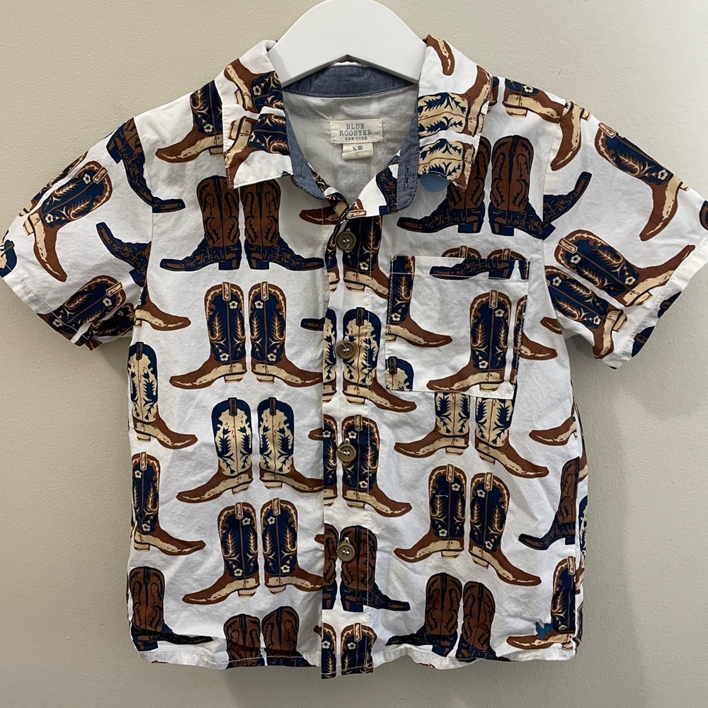 Blue Rooster New York Pink Chicken Jack Cowboy Boot Western‎ Print Shirt